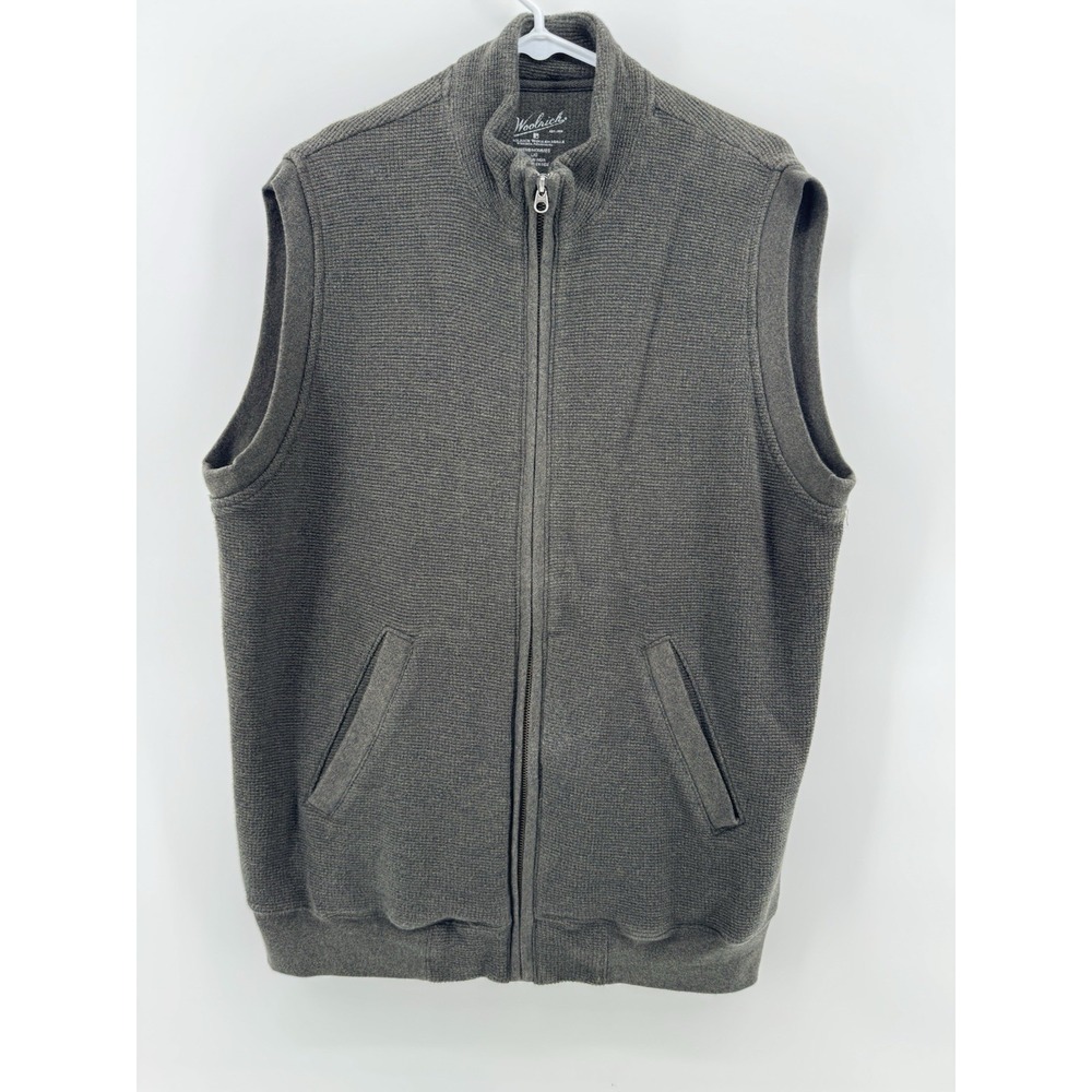 Woolrich full zip Vest Brown Green mens size L 100% cotton
